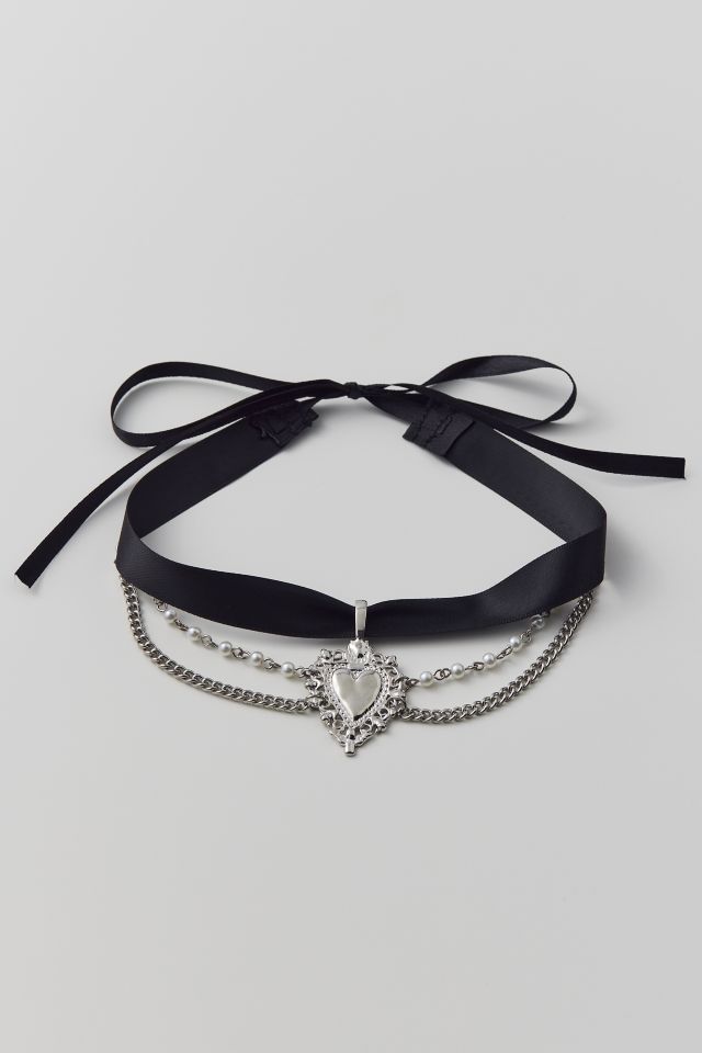 Heart Drop Velvet Ribbon Choker Necklace #1