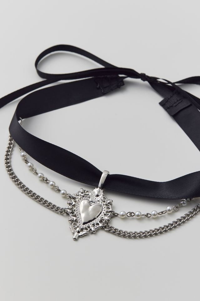 Heart Drop Velvet Ribbon Choker Necklace #2