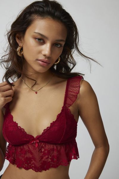 Out From Under Delicate Lace Triangle Bralette - pink S at Urban Outfitters, Compare