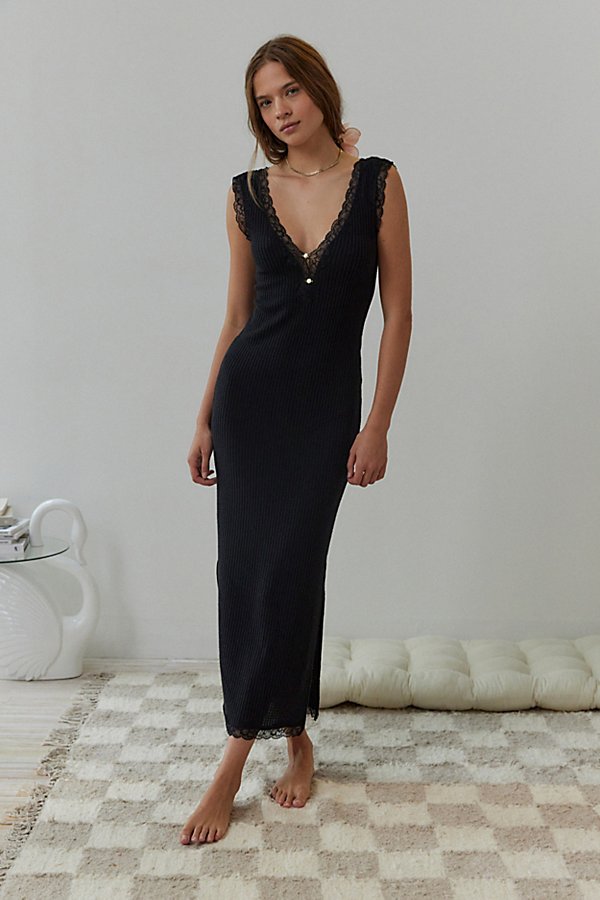 Out From Under Bea Lace-trim Maxi Dress In Black
