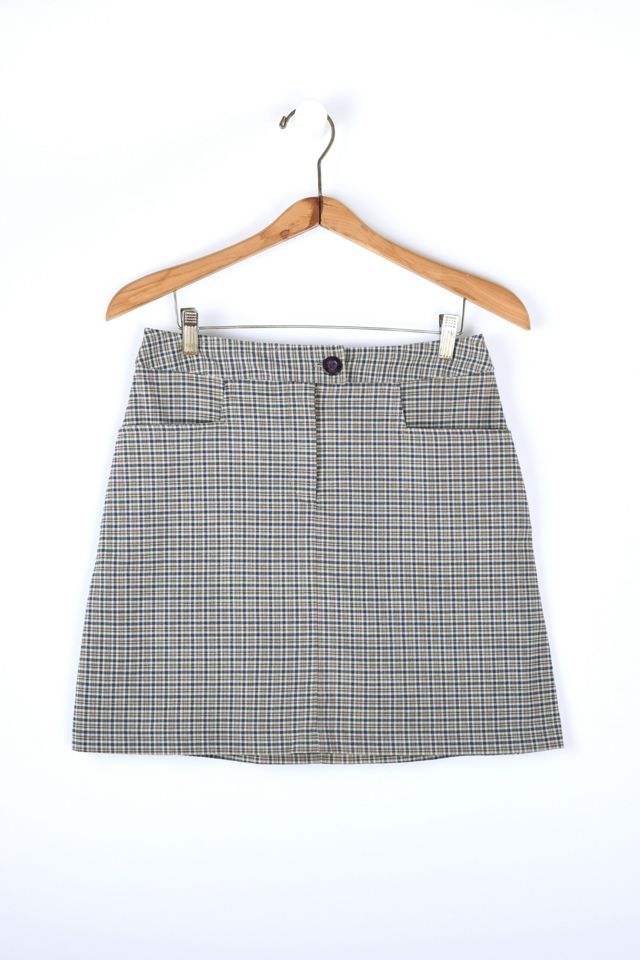 Vintage Y2k Beige & Navy Plaid Mini Skirt | Urban Outfitters