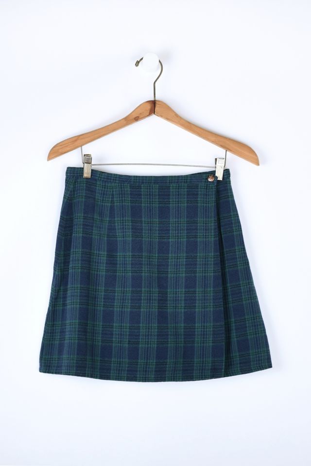 Vintage 90s Navy Dark Green Plaid Wrap Mini Skirt Urban Outfitters