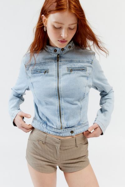 Shop Lioness Bella Denim Moto Jacket In Blue, Women's At Urban Outfitters