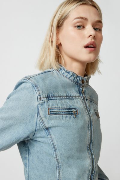 Lioness Bella Denim Moto Jacket In Tinted Denim | ModeSens