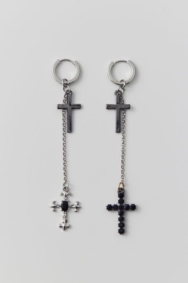 Rhinestone Cross Drop Hoop Earring #1