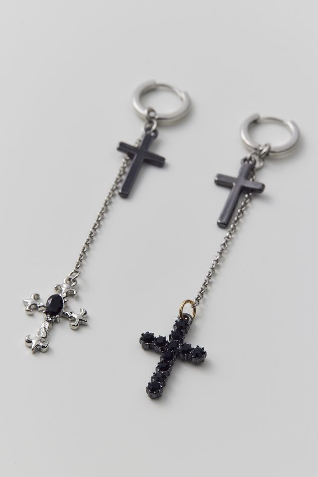 Rhinestone Cross Drop Hoop Earring #2