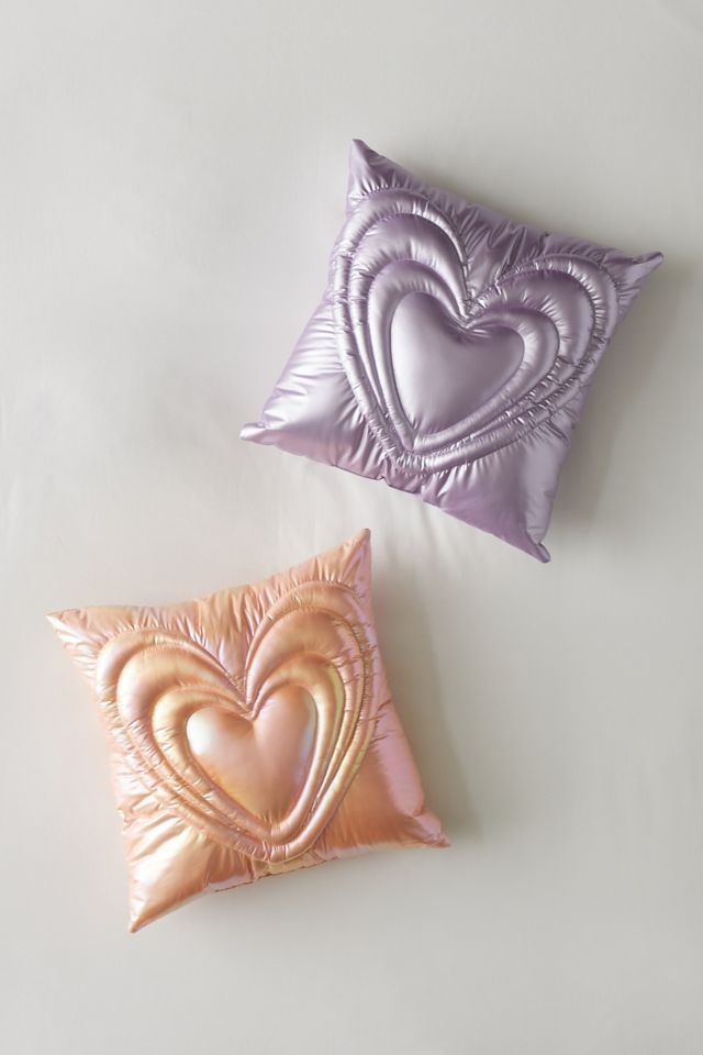 Metallic Puffer Heart Throw Pillow #3