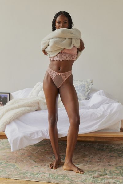 Out From Under Chloe Lace Swiss Dot Thong In Pink, Women's At Urban Outfitters