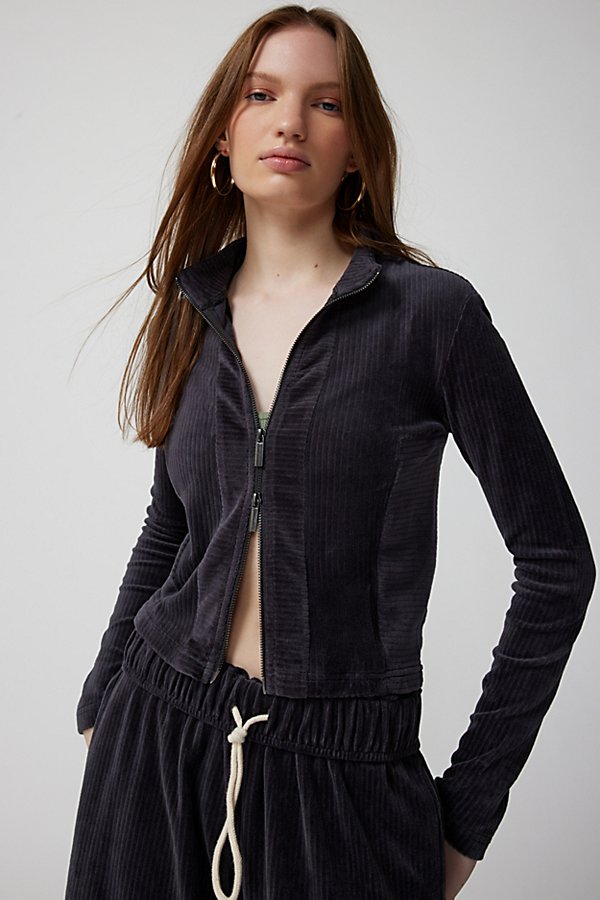 Out From Under Hoxton Velour Zip-through Jacket In Black, Women's At Urban Outfitters