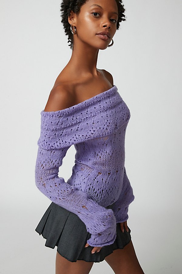 Urban Outfitters Uo Distressed Off-the-shoulder Sweater In Lilac
