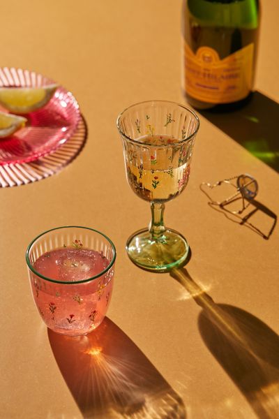 Urban Outfitters Botanical Stemmed Wine Glass In Assorted At  In Pink