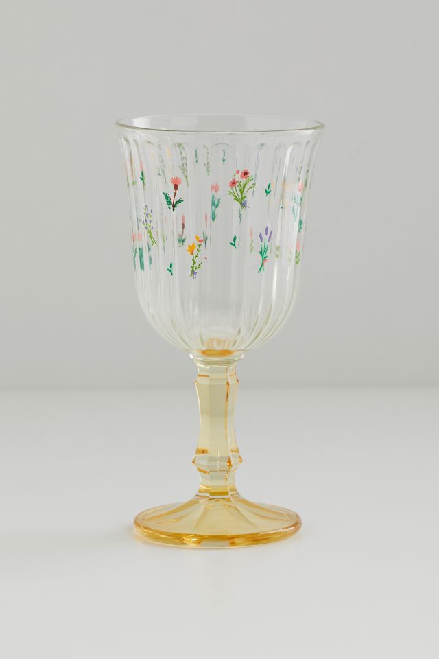 Botanical Pattern Stemmed Wine Glass #1
