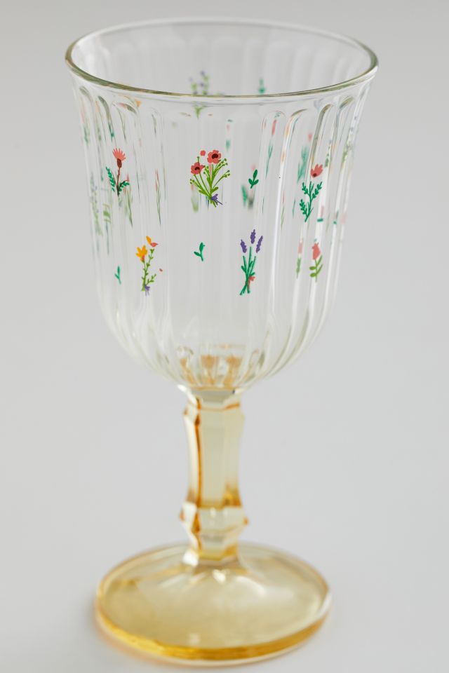 Botanical Pattern Stemmed Wine Glass #2