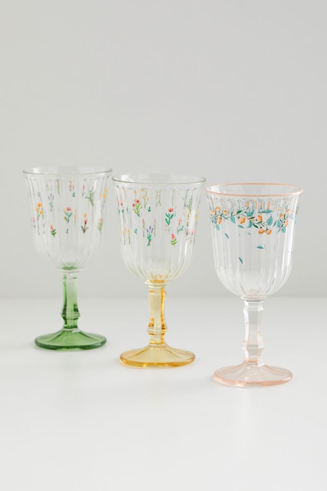 Botanical Pattern Stemmed Wine Glass #3