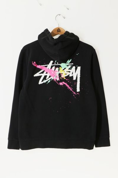 Vintage 90s Stussy Splatter Pullover Hoodie Sweatshirt Made in USA