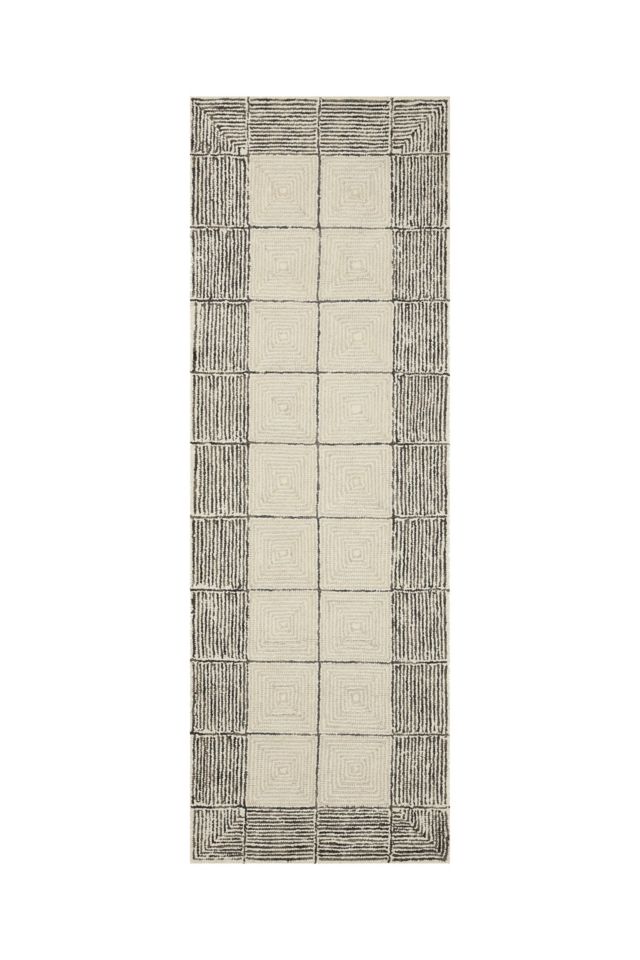 Cream and Black Handmade Wool Tufted Area Rug