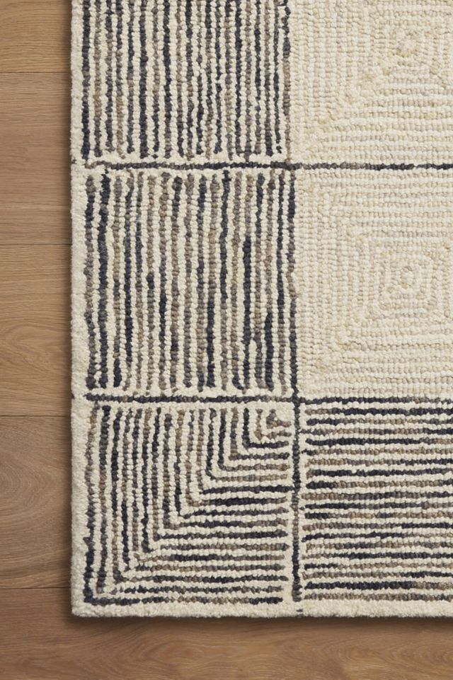 Cream and Black Handmade Wool Tufted Area Rug