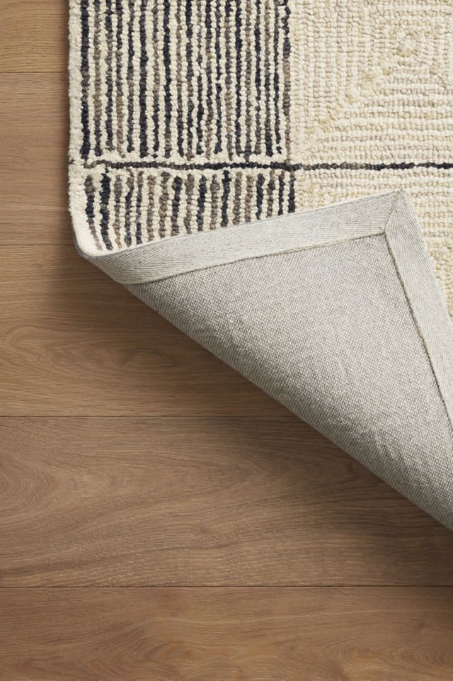 Cream and Black Handmade Wool Tufted Area Rug