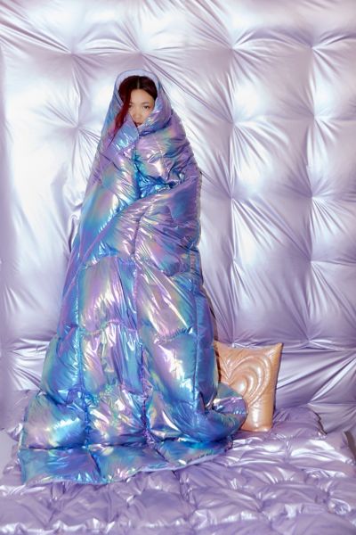 Urban Outfitters Metallic Nylon Statement Comforter In Oil Slick At  In Purple