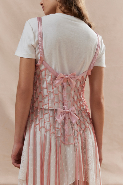 urban outfitters pink bow dress UO Mira Strapless Tie-Back Bow Satin Slip Mini Dress