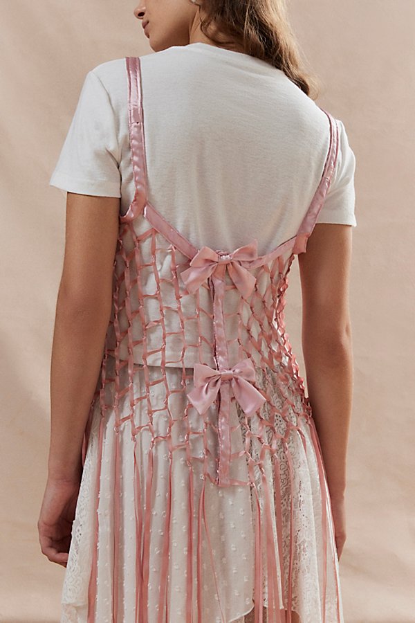 Urban Outfitters Ribbon Bow Fringe Top In Pink