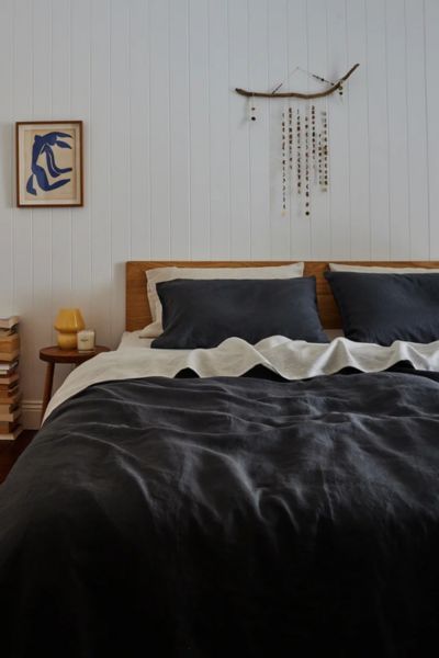 Bed Threads French Flax Linen Duvet Cover In Charcoal At Urban Outfitters In Gray