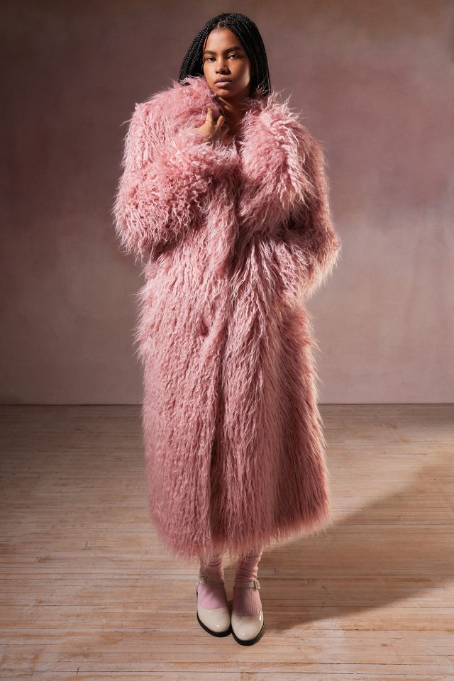 Long blue faux sales fur coat