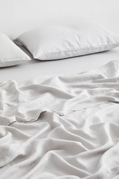 French Flax Linen Flat Sheet in White