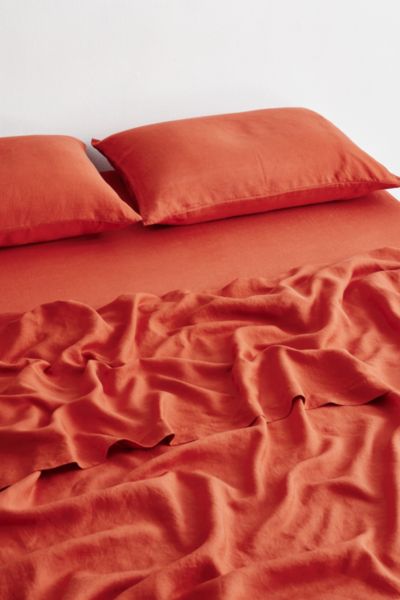 Bed Threads French Flax Linen Flat Sheet In Paprika At Urban Outfitters