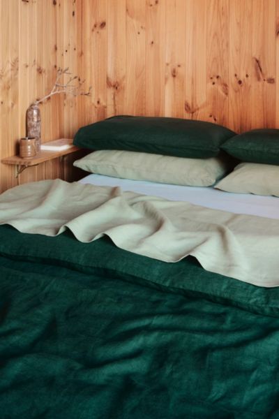 Bed Threads French Flax Linen Bedding Set In Forest/sage/coast At Urban Outfitters In Green