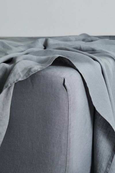 Shop Bed Threads French Flax Linen Fitted Sheet In Mineral At Urban Outfitters