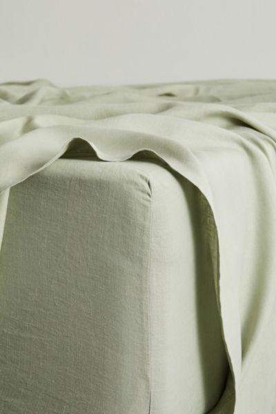 Shop Bed Threads French Flax Linen Fitted Sheet In Sage At Urban Outfitters