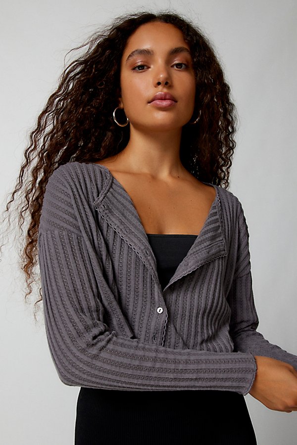 Out From Under Leilani Ribbed Cardigan In Charcoal