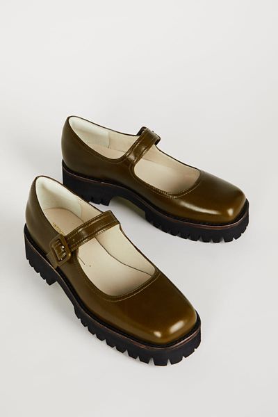 Intentionally Blank Veronica Leather Platform Mary Jane In Khaki