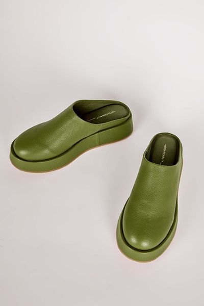 Intentionally Blank Risen Leather Platform Mule In Olive, Women's At Urban Outfitters In Olive
