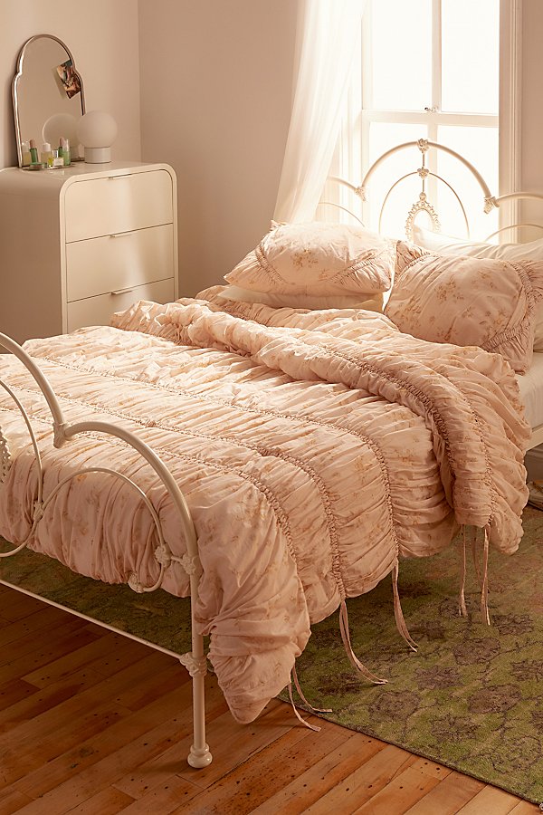 Urban Outfitters Floral Rita Ruffle Comforter In Rose At  In Neutral