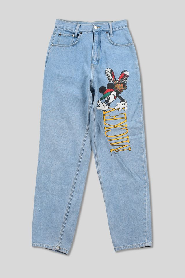 Vintage 90s Mickey Mouse Light Wash High Waisted Jeans | Urban