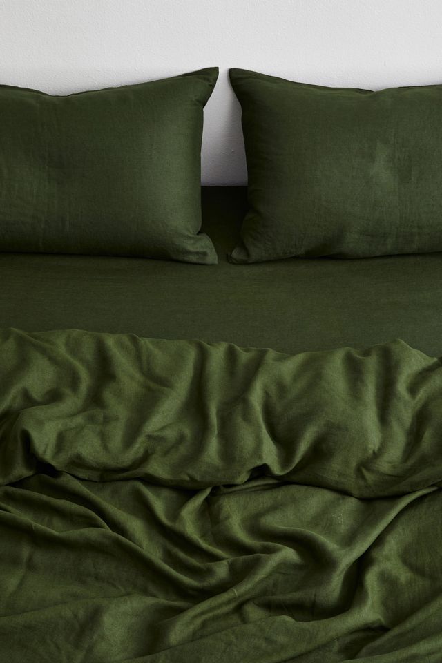 Olive Green French Flax Linen Standard Pillowcase Set