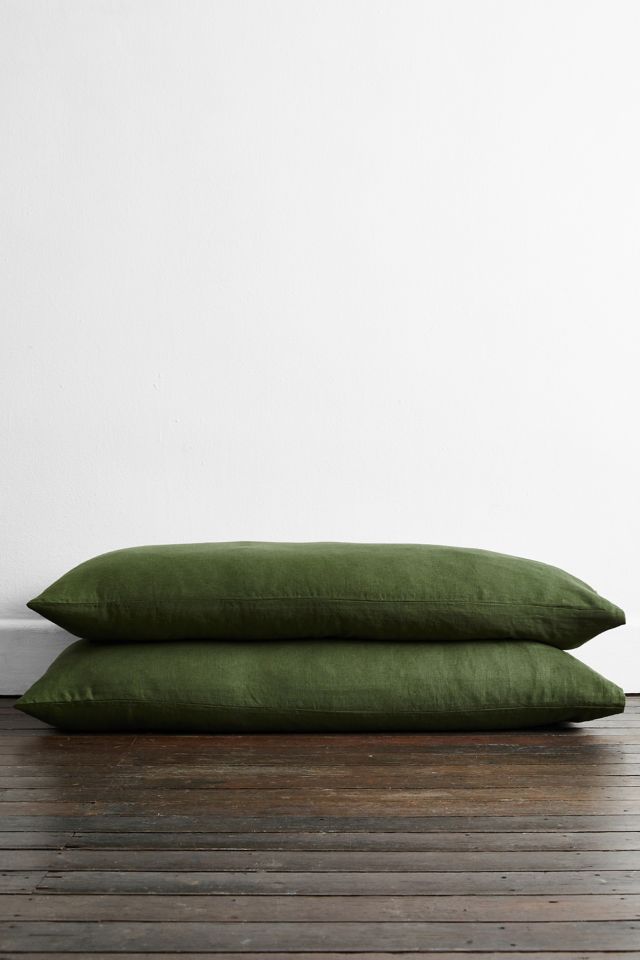 Olive Green French Flax Linen Standard Pillowcase Set