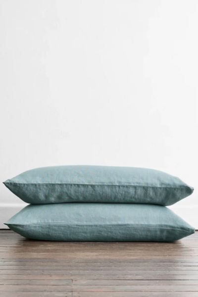 Bed Threads 2-piece French Flax Linen Pillowcase Set In Lagoon At Urban Outfitters In Blue