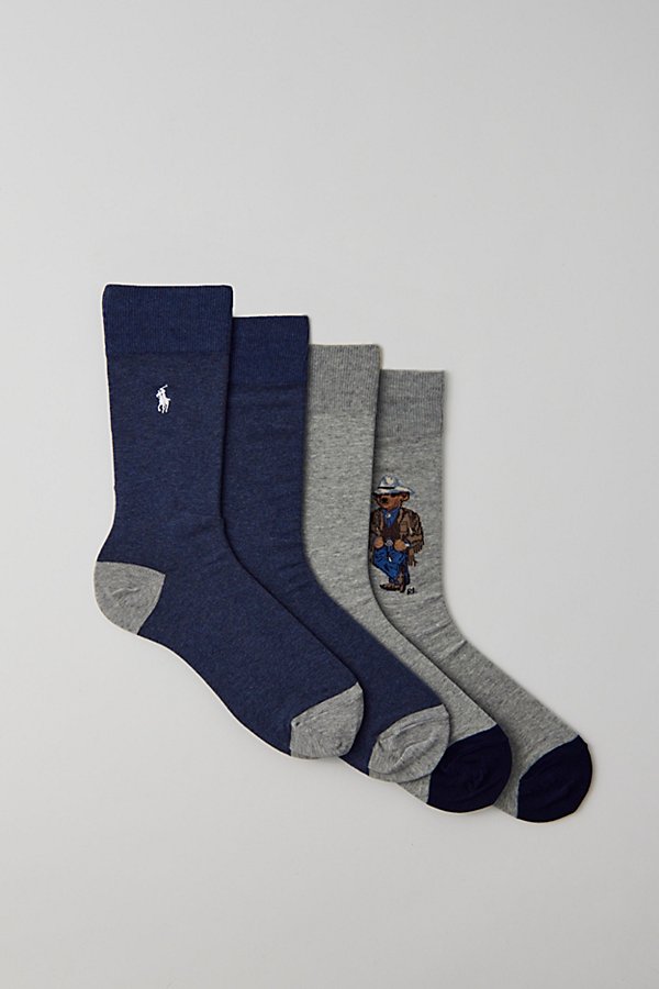 Polo Ralph Lauren Cowboy Bear Crew Sock 2-pack In Grey, Men's At Urban Outfitters