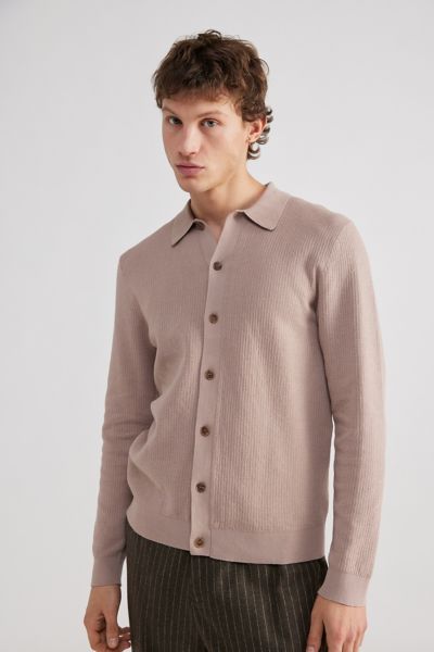 WAX LONDON TRISTAN KNIT LONG SLEEVE SHIRT IN TAUPE, MEN'S AT URBAN OUTFITTERS
