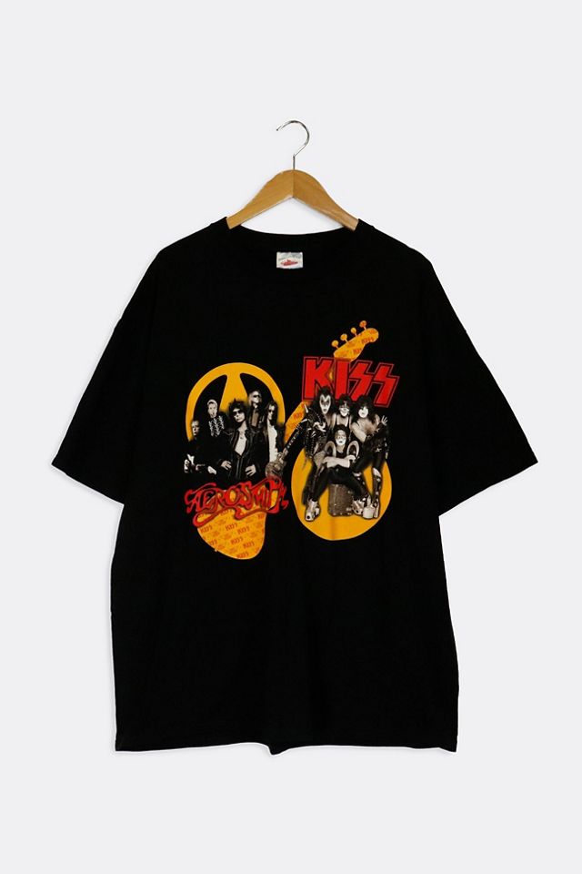 Vintage 2004 Kiss Aerosmith Tour Vinyl Graphic Band T Shirt 