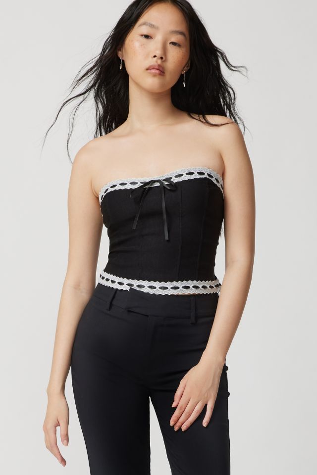 Kaiha Denim Bandeau Corset Top in Black Wash