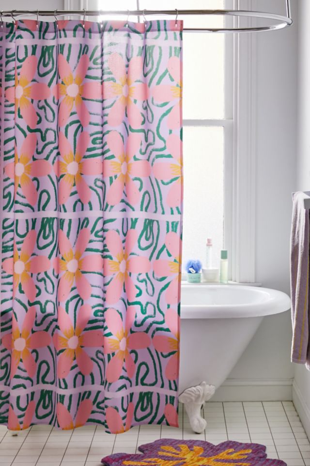 Psychedelic Shower Curtain & Hooks Colorful Trippy Flower Bathroom