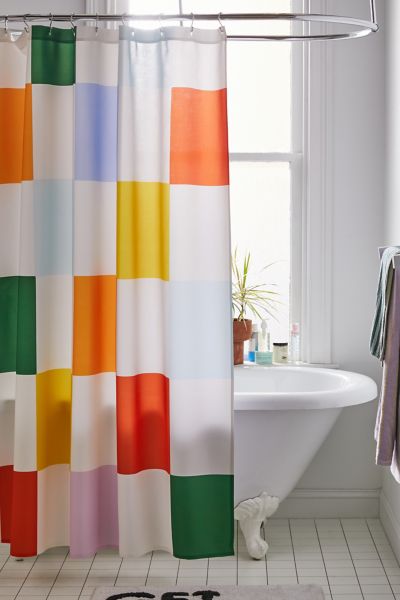 Deny Designs Lane And Lucia For Deny Retro Rainbow Checkerboard Shower Curtain In Multi