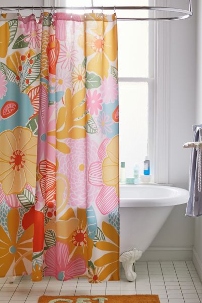 Deny Designs Megan Galante For Deny 60s Retro Floral Shower Curtain In Pink