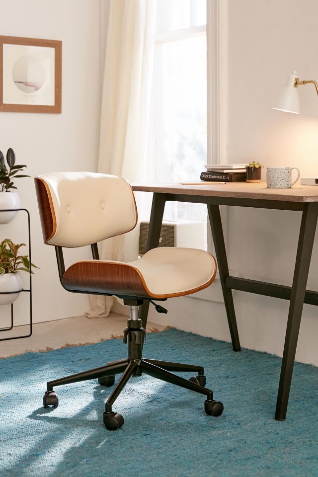 Lombardi Mid-Century Modern Swivel Task Chair in Walnut & Cream