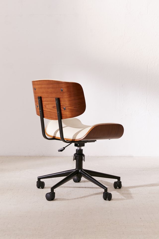 Lombardi Mid-Century Modern Swivel Task Chair in Walnut & Cream
