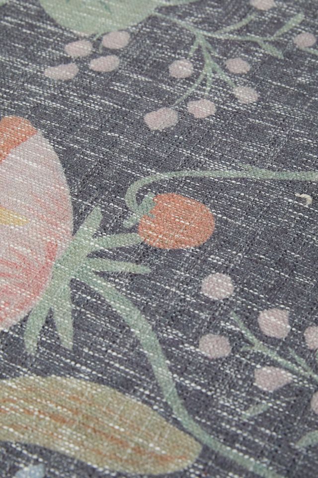 Black Floral Synthetic Flat Woven Rectangular Rug 3'-6" x 5'-6"